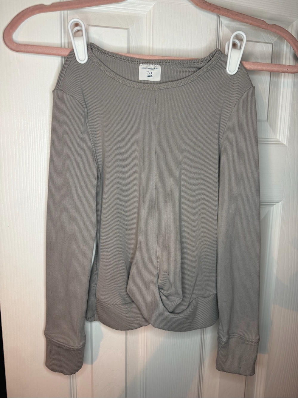 abercrombie kids Taupe Twist-Hem Ribbed Long Sleeve Top